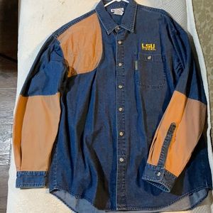 LSU Columbia Long Sleeve Denim Button Shirt Large
